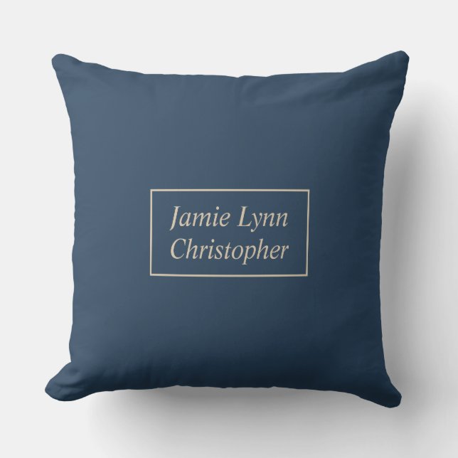 Custom Blue Couples Names Throw Pillow (Front)