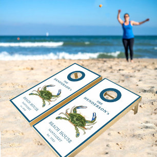 Custom Blue Crab Coastal Beach House Cornhole Set