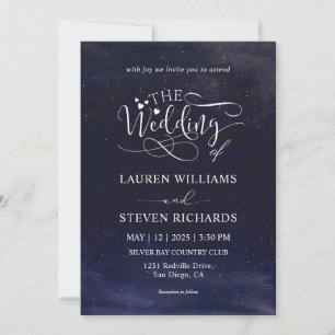 Custom Blue Dark Night Sky Clouds stars Wedding Invitation