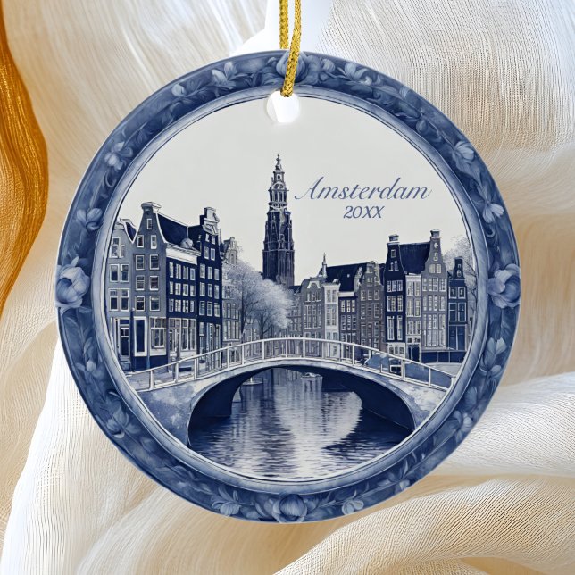 Custom Blue Delft Amsterdam Souvenir Ceramic Ornament (Creator Uploaded)