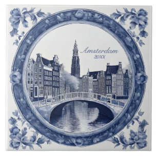 Custom Blue Delft Amsterdam Souvenir Ceramic Tile