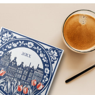 Custom Blue Delft Amsterdam Souvenir Ceramic Tile