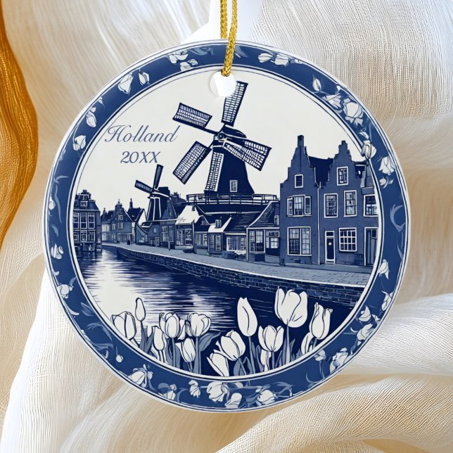 Custom Blue Delft Holland Souvenir Ceramic Ornament (Creator Uploaded)