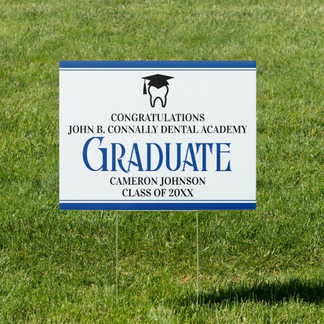 Custom Blue Dental School Graduation Yard Sign (Insitu)