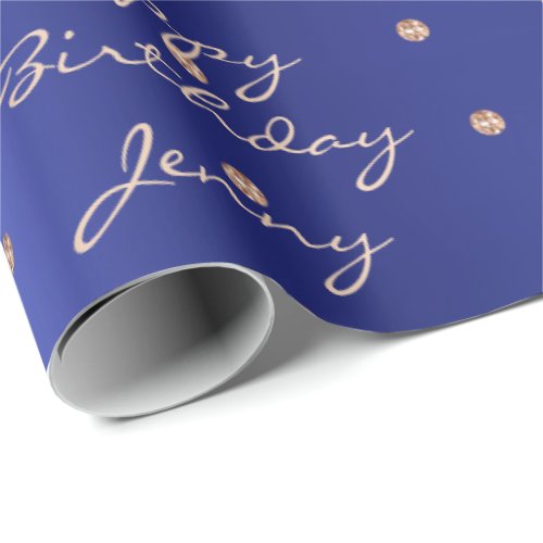 Custom Blue Dots Rose Gold Crystal Swarovski Wrapping Paper