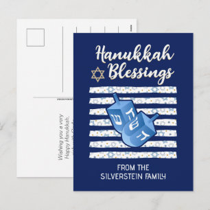Custom Blue Dreidel Family Hanukkah Holiday Postcard