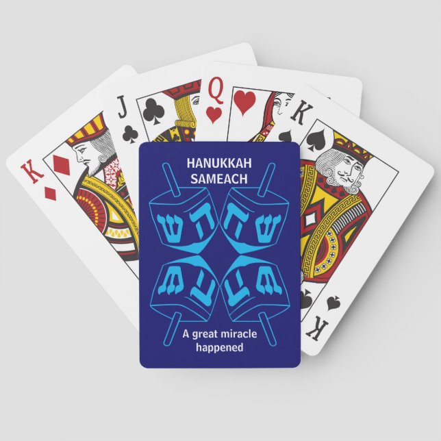 Custom Blue Dreidel Hanukkah Poker Cards (Back)