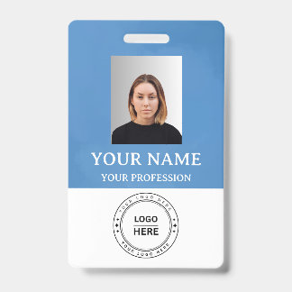 Custom Blue Employee Name Badge with Photo,Logo,QR