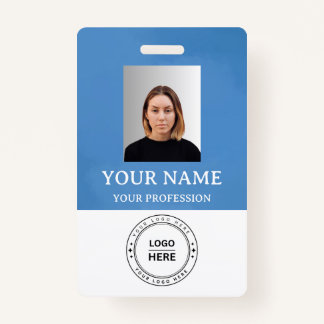 Custom Blue Employee Name Badge with Photo,Logo,QR