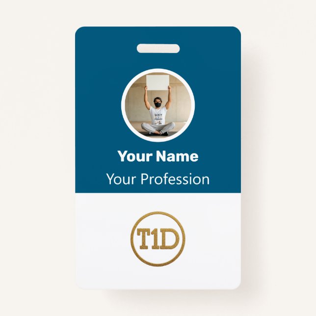 Custom Blue Employee Photo, Bar Code, Logo, Name B Badge (Front)