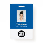 Custom Blue Employee Photo, Bar Code, Logo, Name