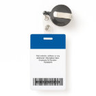 Custom Blue Employee Photo, Bar Code, Logo, Name