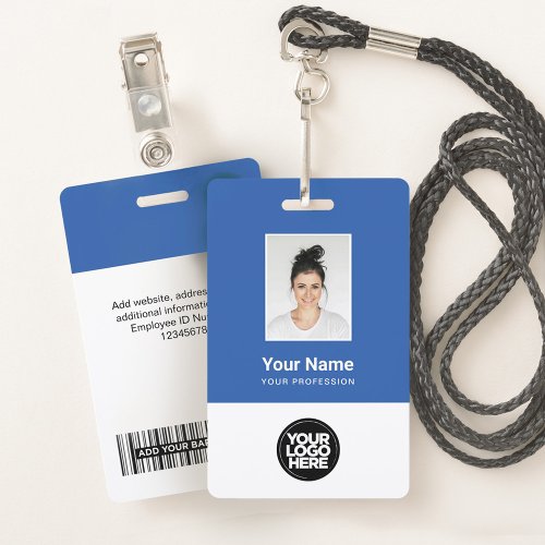 Custom Blue Employee Photo Bar Code Logo Name Badge