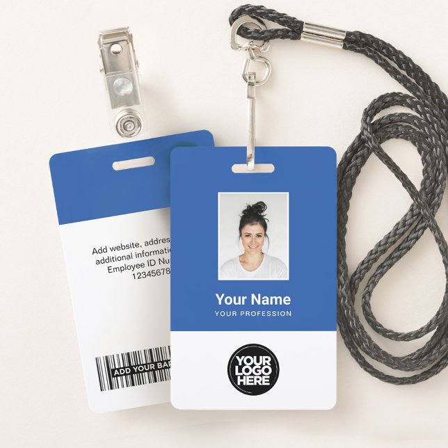 Custom Blue Employee Photo, Bar Code, Logo, Name Badge (Creator Uploaded)