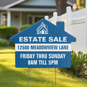 Custom Blue Estate Sale House Shaped Yard Sign