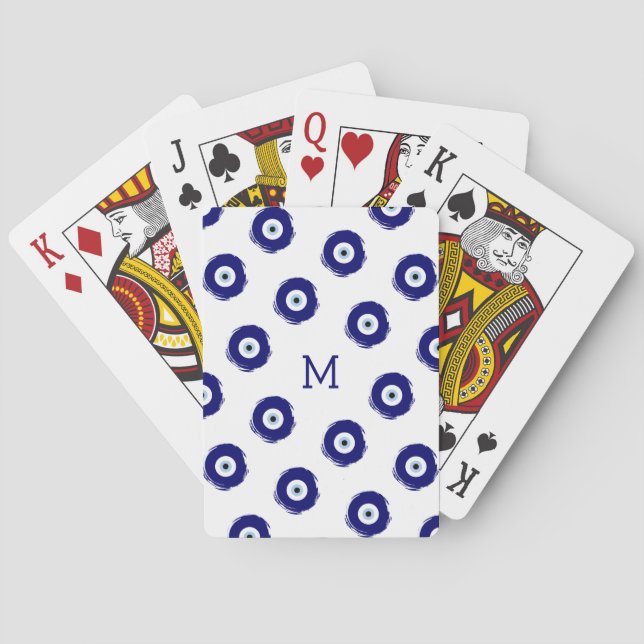 Custom Blue Evil Eye Good luck & Protection Symbol Poker Cards (Back)