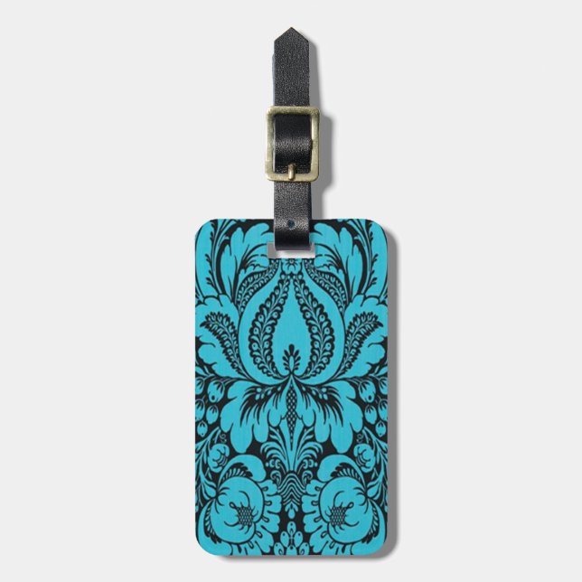 Custom Blue Fantasy Floral Luggage Tag (Front Vertical)