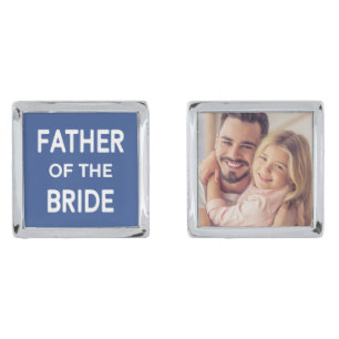 Custom Blue Father Daughter Bride Photo Wedding  Cufflinks