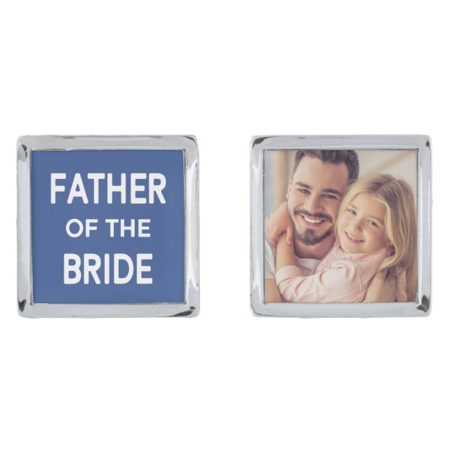 Custom Blue Father Daughter Bride Photo Wedding  Cufflinks (Front)