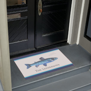 Custom Blue Fish Modern Coastal Navy Teal Doormat