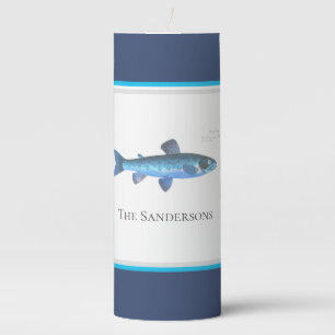 Custom Blue Fish Modern Coastal Navy Teal Pillar Candle