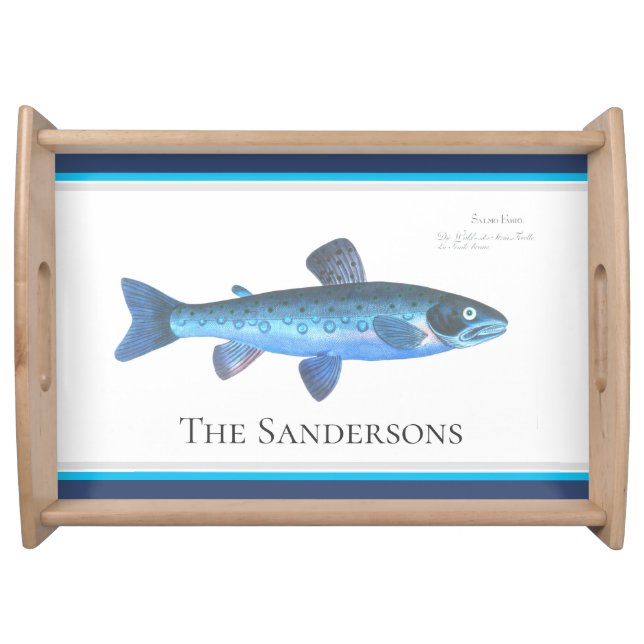 Custom Blue Fish Modern Coastal Navy Teal   Serving Tray (Front)