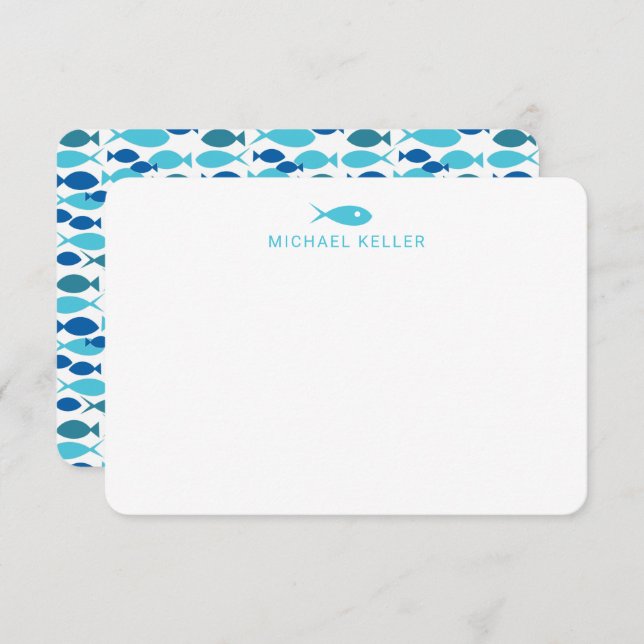 Custom Blue Fish Note Cards (Front/Back)
