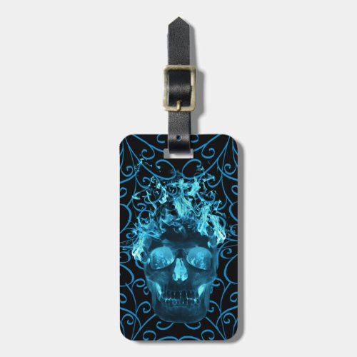 Custom Blue Flame Skull Luggage Tag