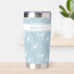 Custom Blue Floral Chinoiserie Travel Coffee Lover Insulated Tumbler