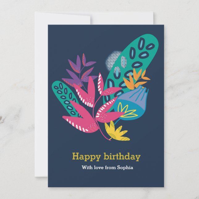 custom blue floral modern beautiful birthday card (Front)