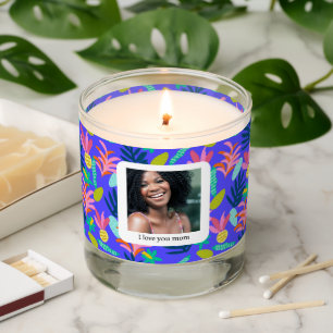 Custom blue floral mothers love photo scented candle