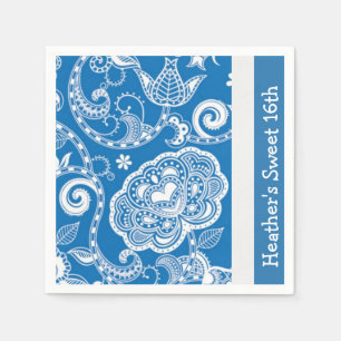 Custom Blue Floral Party Napkins