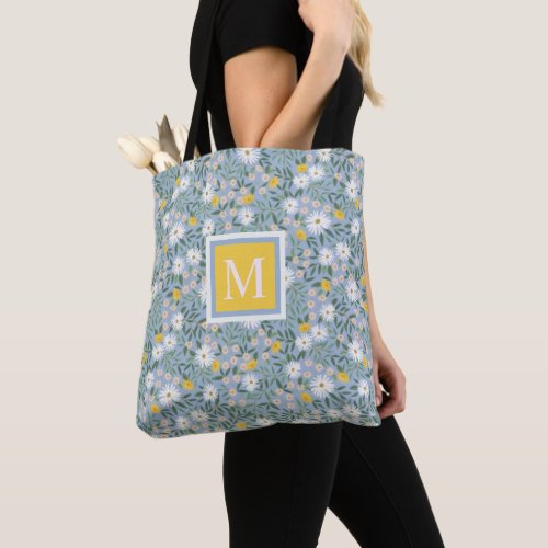 Custom Blue Floral Pink White Flowers Tote Bag