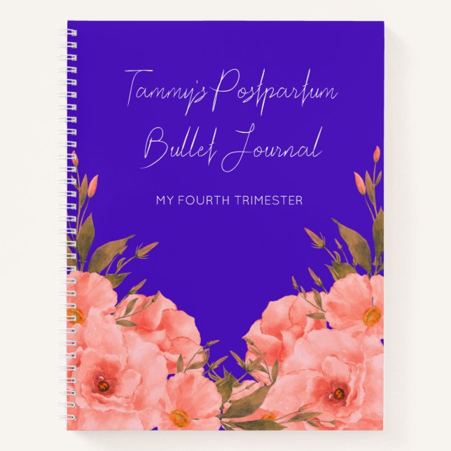 Custom Blue Floral Postpartum Journal For New Moms (Front)
