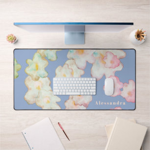 Custom Blue Floral Watercolor Colorful Wildflowers Desk Mat