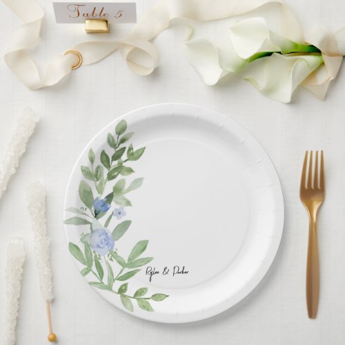 Custom Blue Floral Wedding Shower Plate