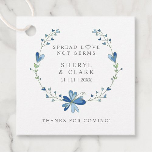 Custom Blue Floral Wreath Wedding Sanitizer Gel Favor Tags