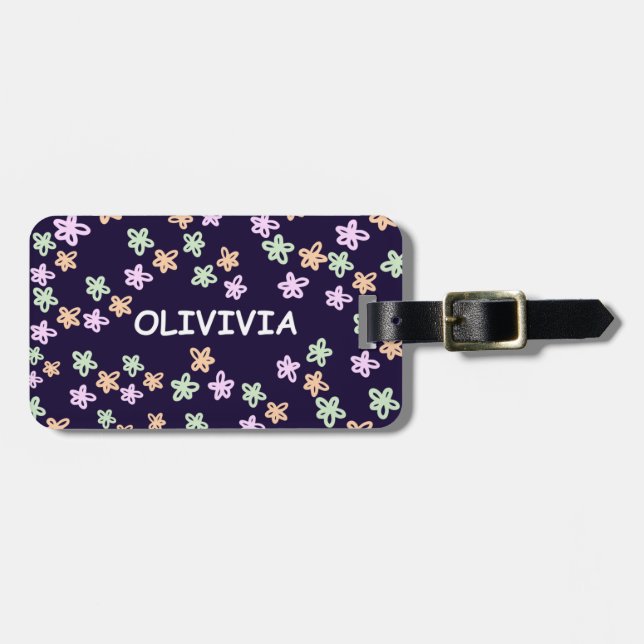 CUSTOM BLUE FLOWER PATTERN Luggage Tag (Front Horizontal)