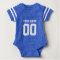 Custom blue football jersey number baby bodysuit