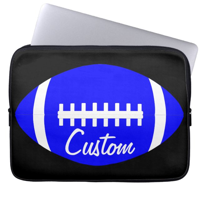 Custom Blue Football Team, Player or Coach Laptop Sleeve (Front)
