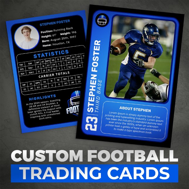 Custom Blue Football Trading Card Photo With Stats (Creator Uploaded)