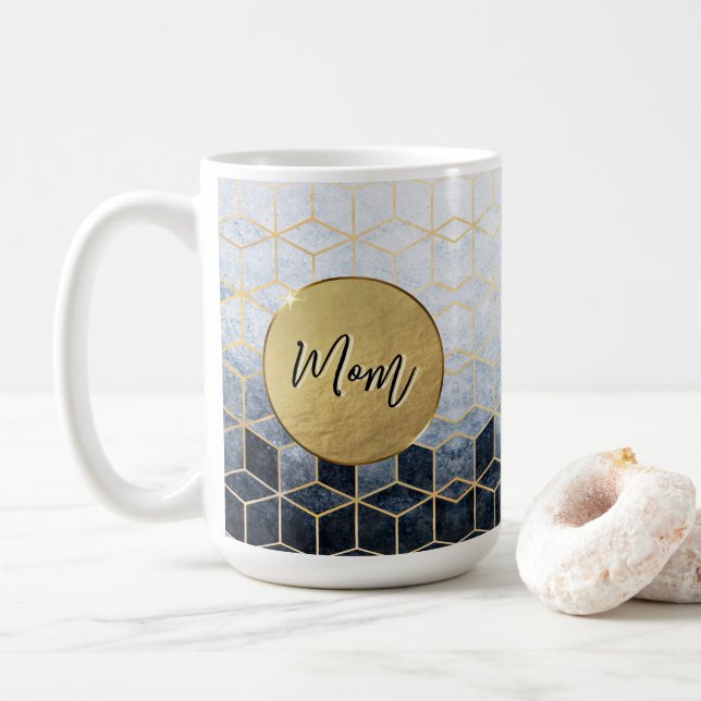 Custom Blue Geometric Personalized Coffee Mug (With Donut)