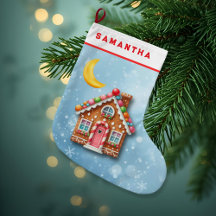Custom Blue Gingerbread House Christmas Stocking