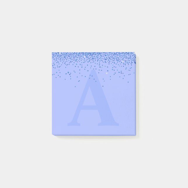 Custom Blue Glitter Monogram Post-it® Notes (Front)
