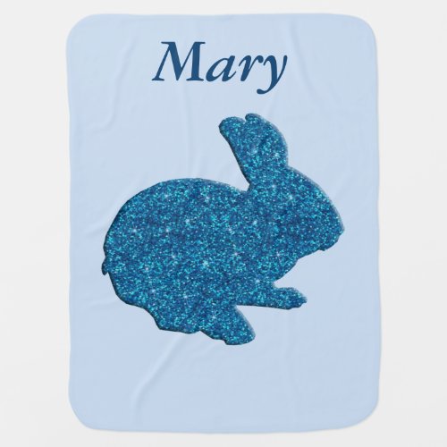 Custom Blue Glitter Silhouette Rabbit Baby Blanket