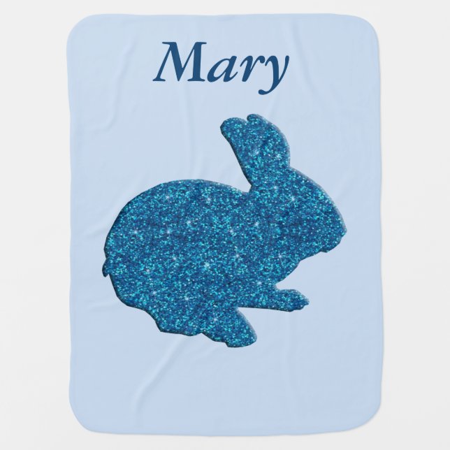 Custom Blue Glitter Silhouette Rabbit Baby Blanket (Front)
