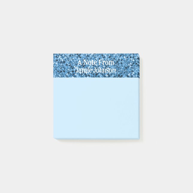 Custom Blue Glitter Sparkles Light Blue Background Post-it Notes (Front)