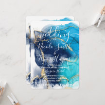 Custom Blue Gold Alcohol Ink Wedding