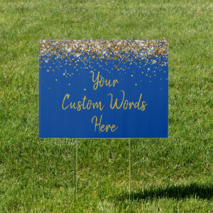 Custom Blue Gold Birthday Party Graduation Yard Sign
