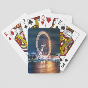 Custom Blue Gold Cityscape Night Travel London Poker Cards